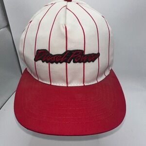 CAT Diesel Power Pinstripe Snapback Hat Red White Tomkin Vintage 90s Adjustable